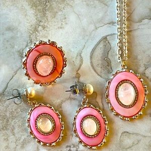 Rose Quartz & Pink Shell Ring, Necklace & Earring Set